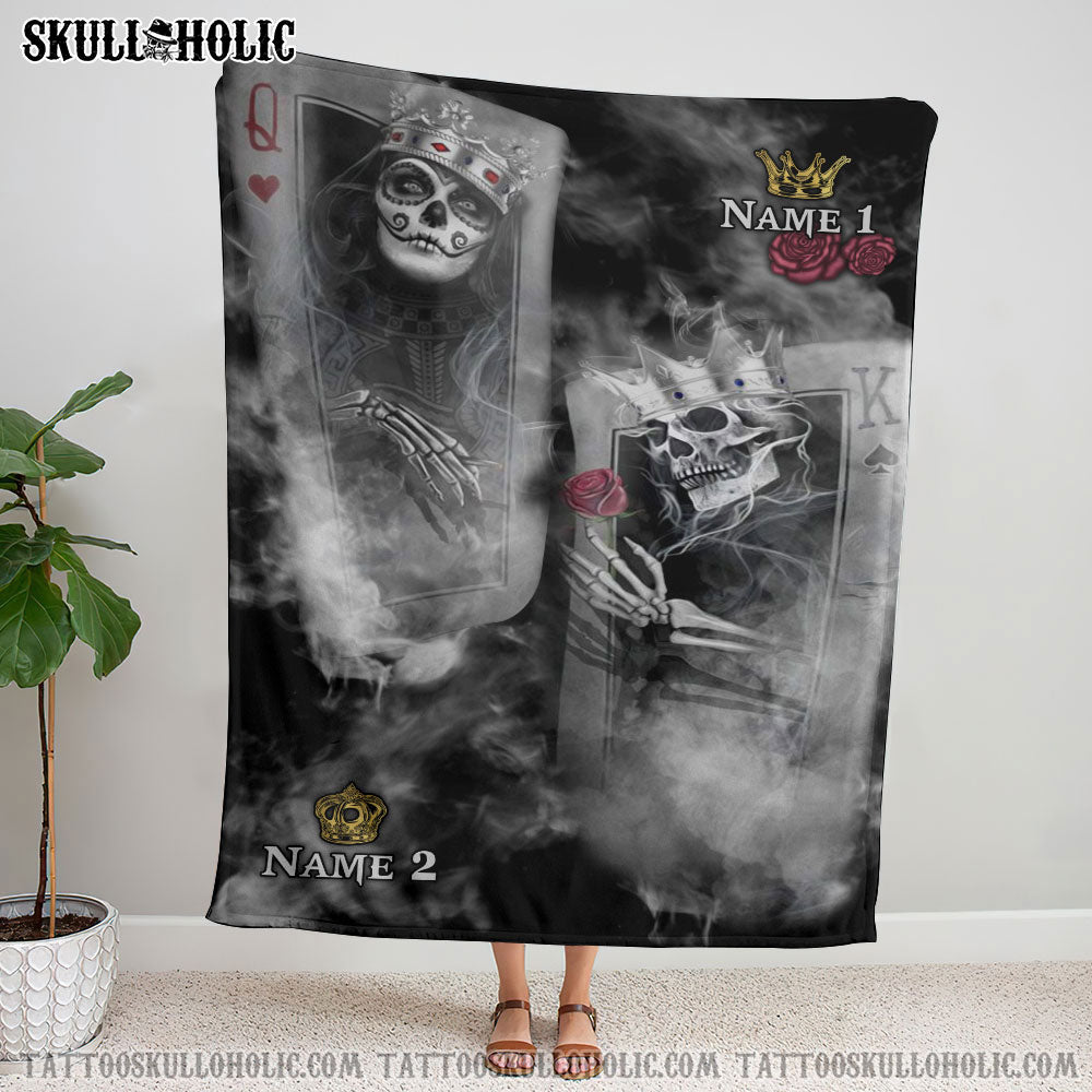 BLISSCORNERS PERSONALIZED KING QUEEN COUPLE WOVEN & FLEECE BLANKET