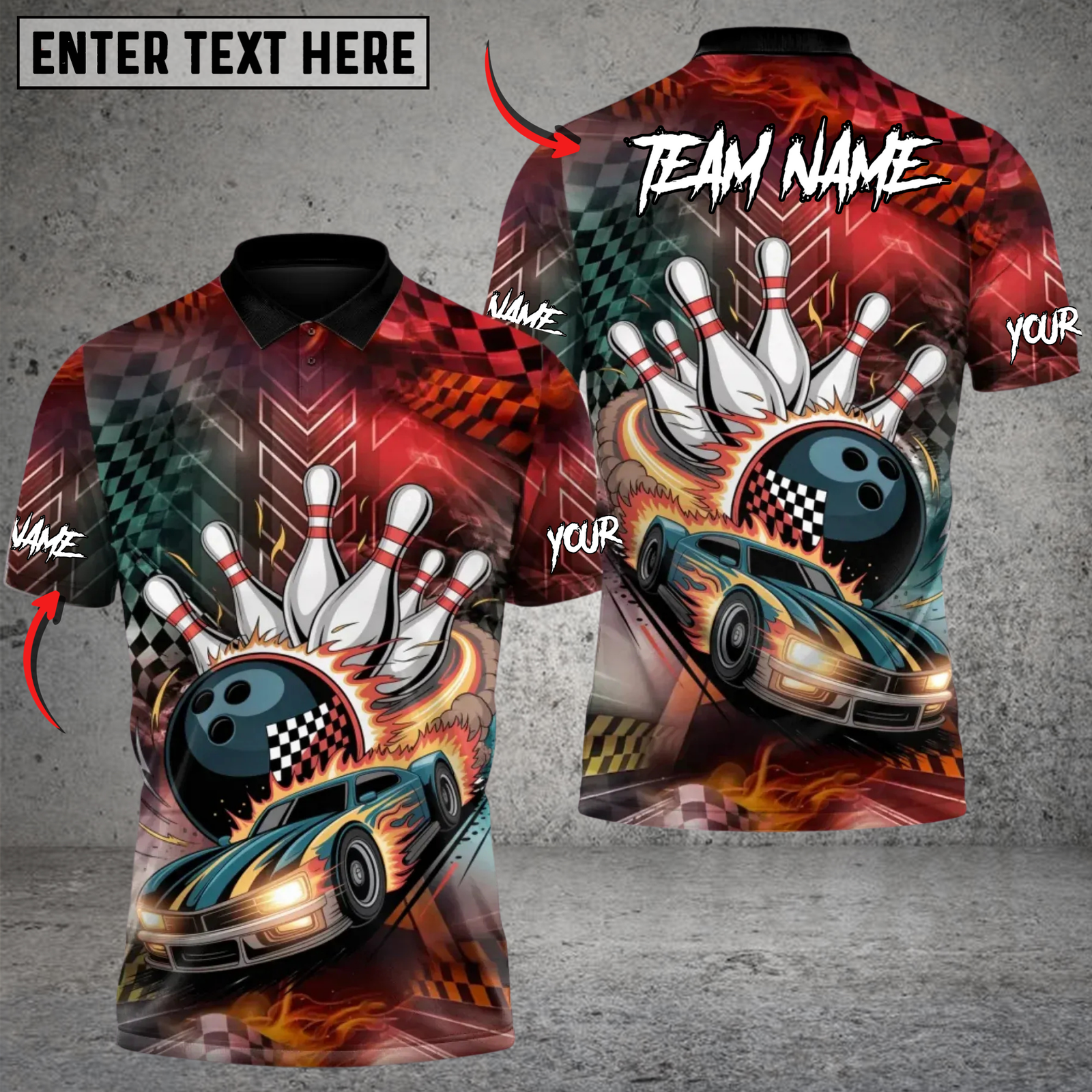 Blisscorners Full Throttle Frame Bowling Multicolor Customized Name, Team Name 3D Shirts