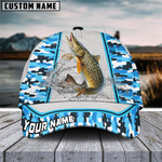 Blisscorners Pike Fishing Light Blue Camo Customized Name 3D Cap