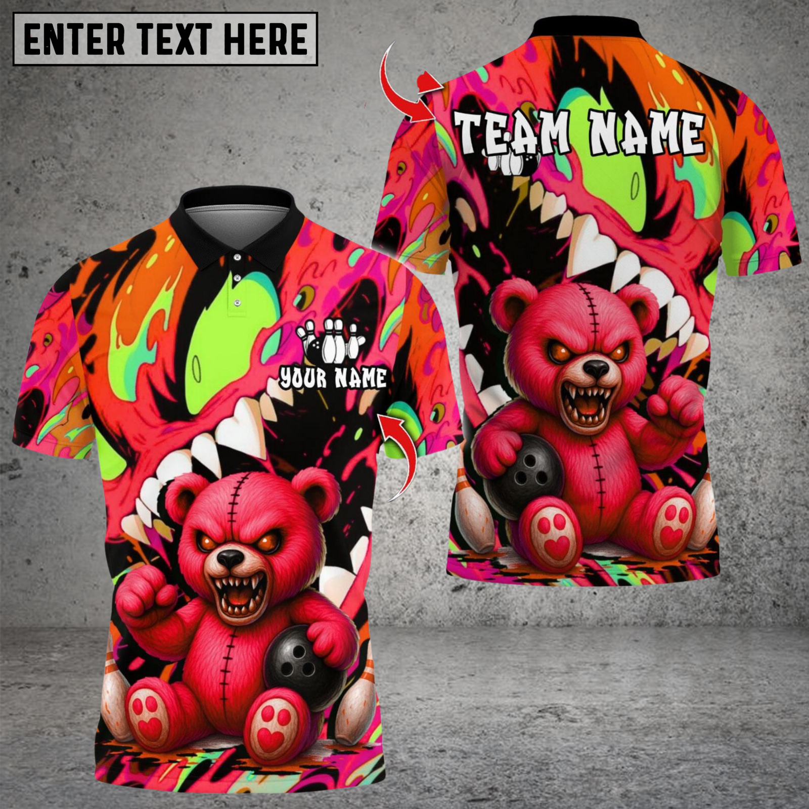 Blisscorners Bowling Teddy Monster Multicolor Customized Name, Team Name 3D Shirts