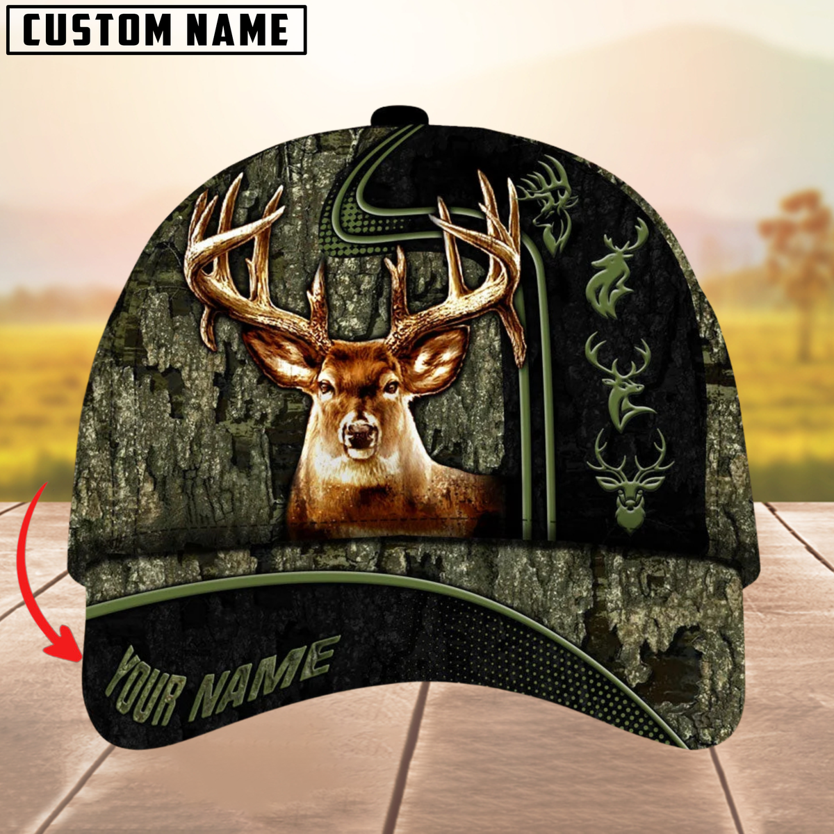 Blisscorners Beautiful Deer Hunting Version 2 Camouflage Pattern Multicolor Personalized Name 3D Cap