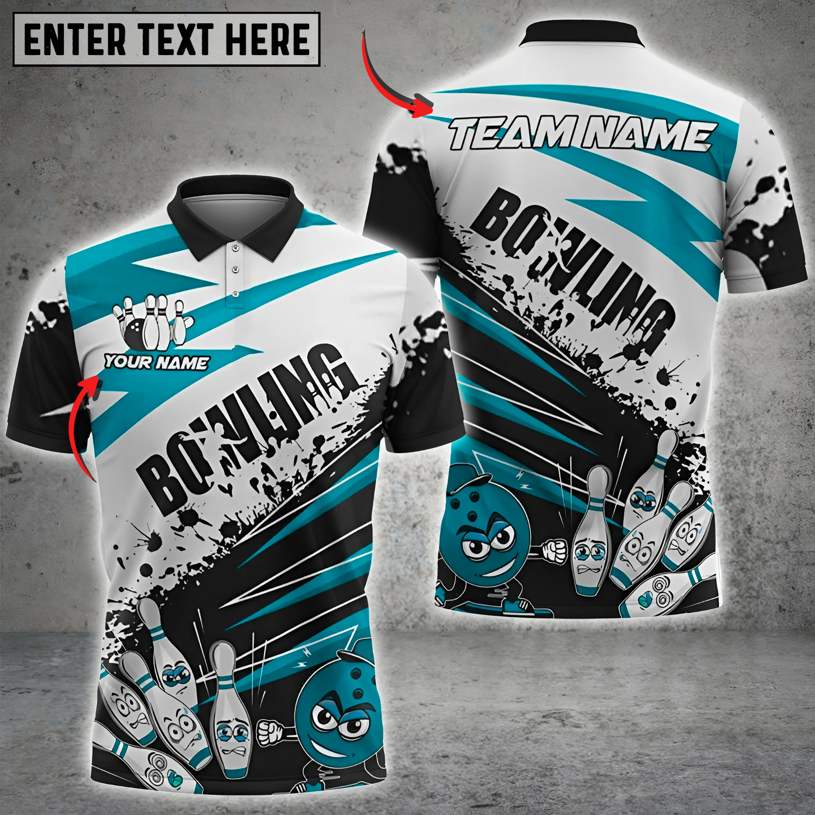 Blisscorners Bowling Funny Cartoon Graffiti Multicolor Customized Name, Team Name 3D Shirts