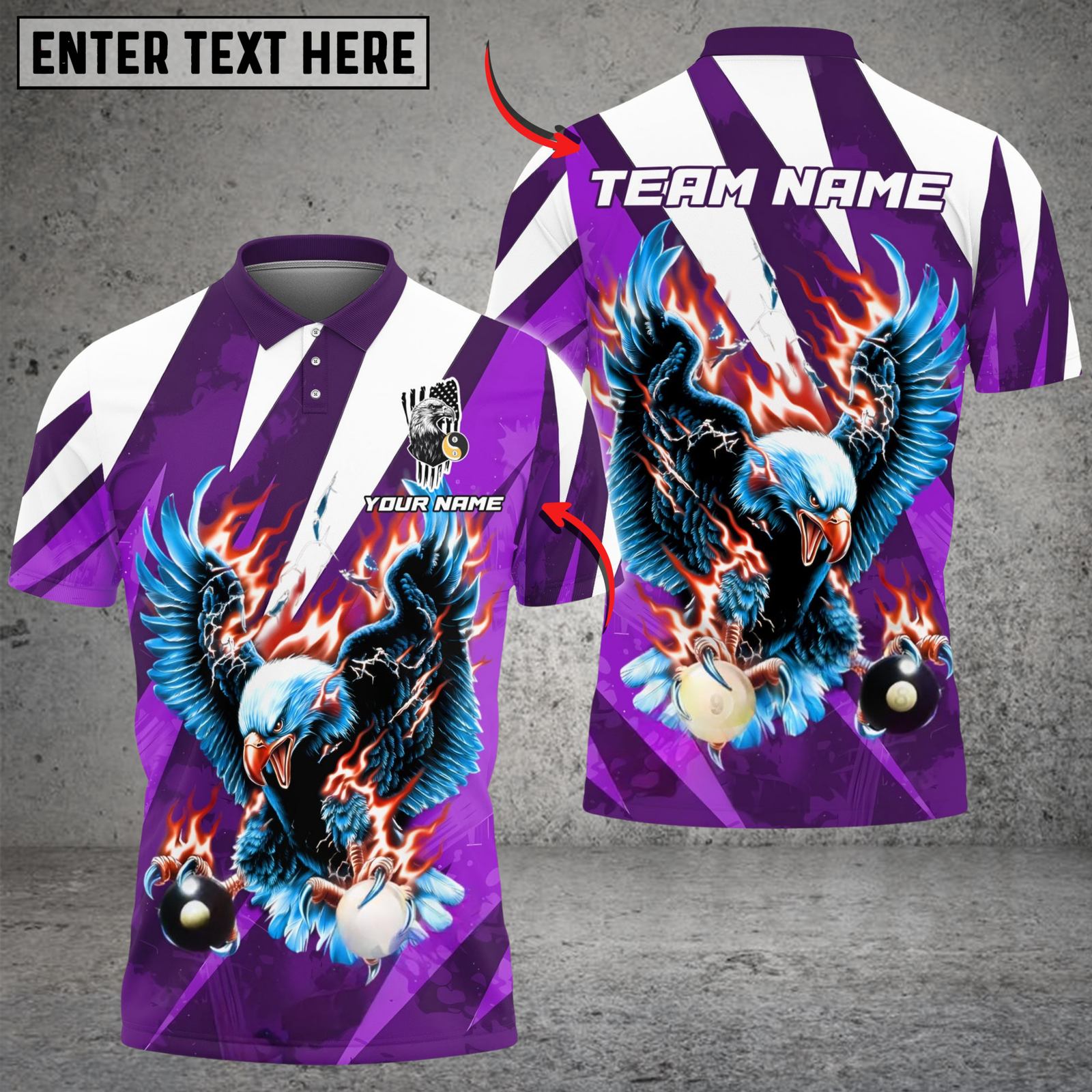 Blisscorners Billiards Ball 8 & 9 Flame Soaring Eagle American Flag Customized Name, Team Name 3D Shirt