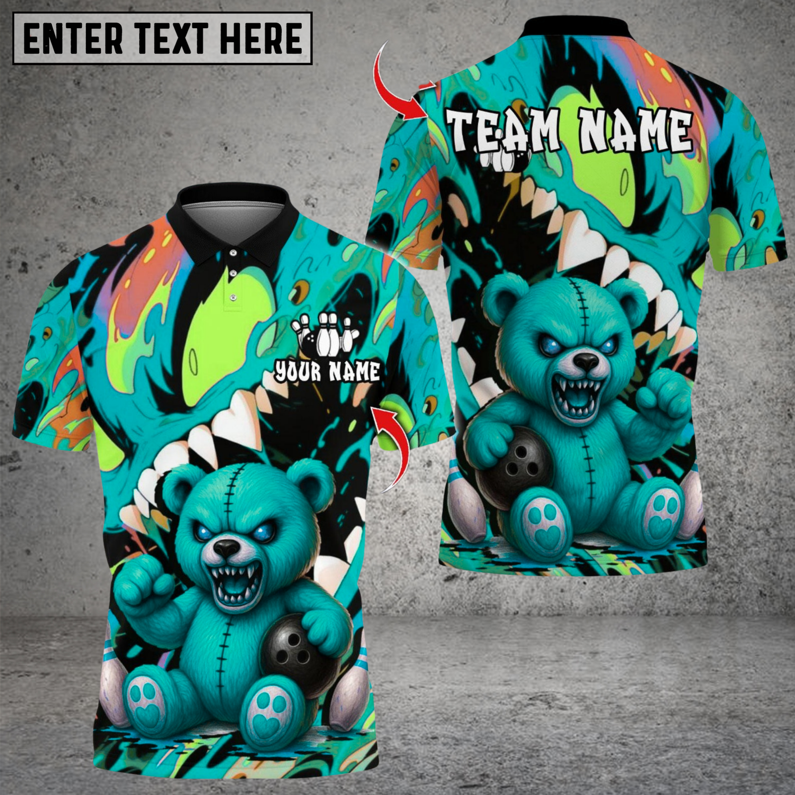 Blisscorners Bowling Teddy Monster Multicolor Customized Name, Team Name 3D Shirts