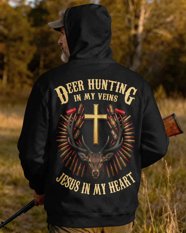 Blisscorners Deer Hunting In My Veins Jesus In My Heart Shirt, Personalized Hunting 3D Shirt