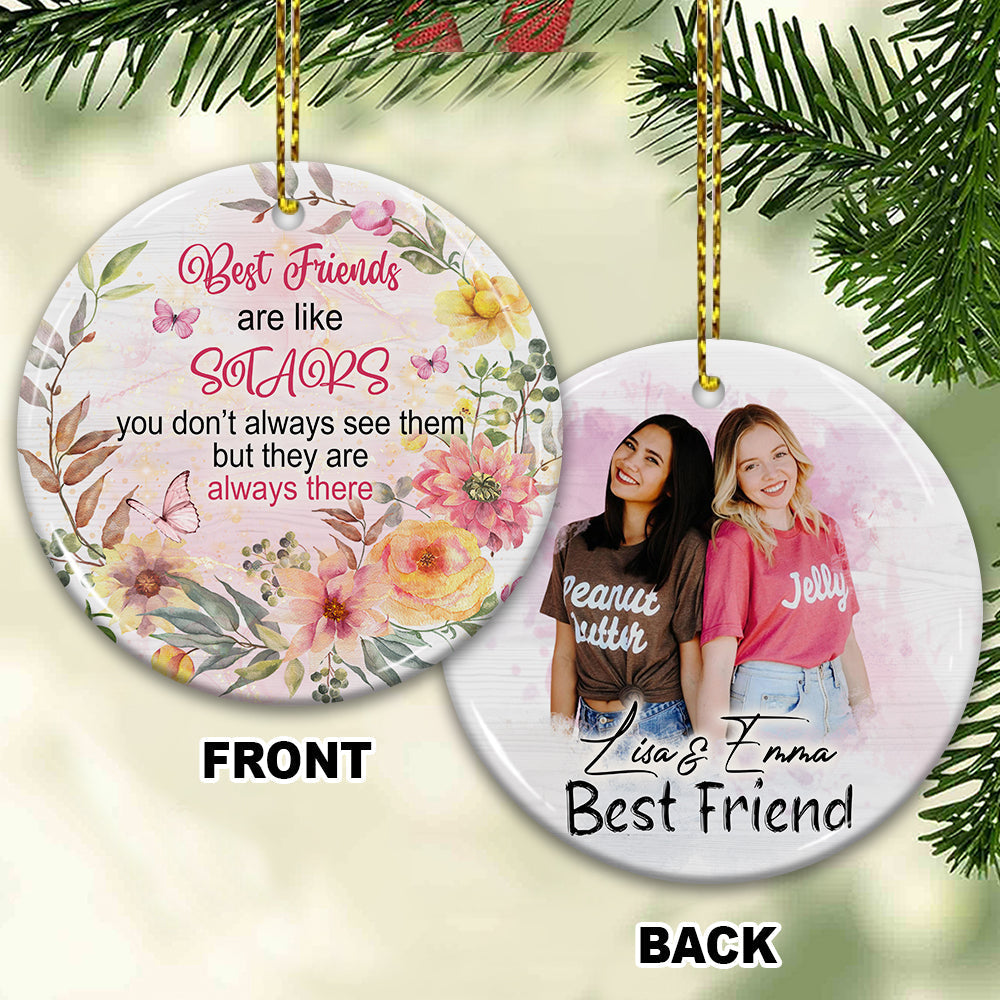 Blisscorners Best Friends Are Like Stars - Custom Photo And Names- Personalized 2 Sides Ceramic Ornament - Gift For Friend2D Flat LM2111