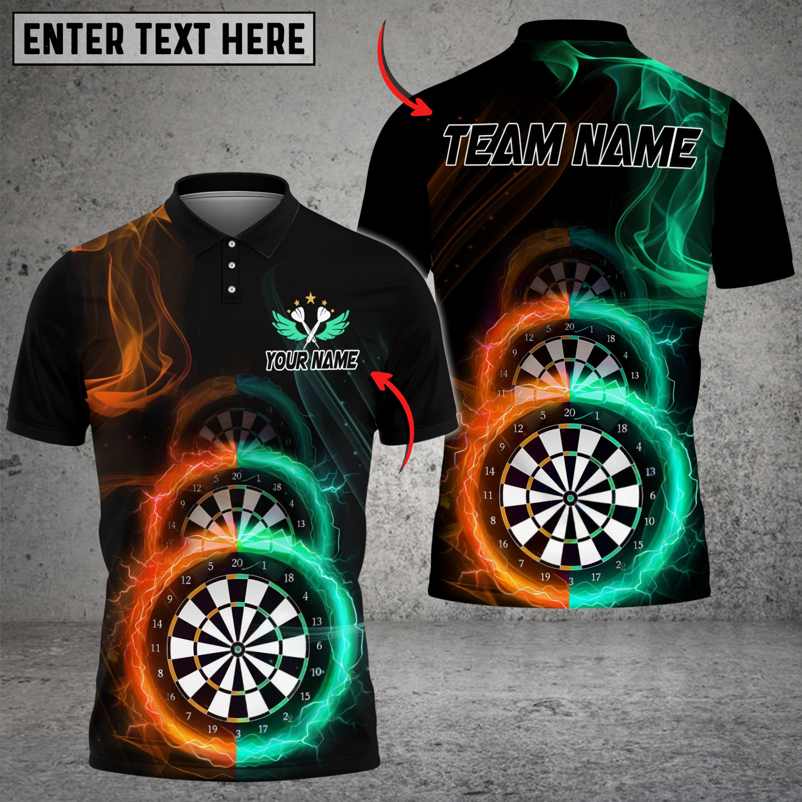 Blisscorners Darts Triple Double Flame Dartboard Customized Name, Team Name 3D Shirt (4 Colors)