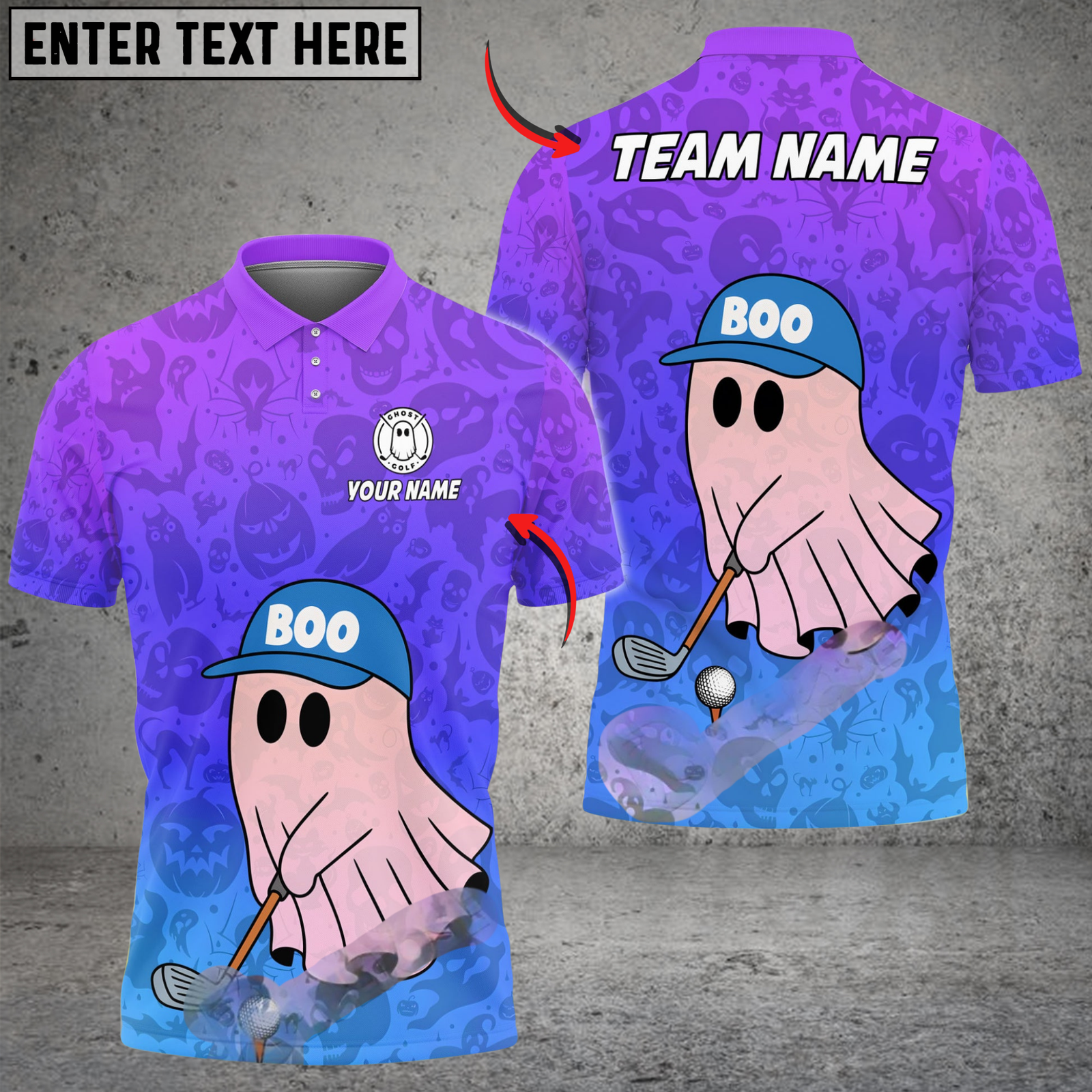 Blisscorners Boo Ghost Funny Golf Polo Shirt, Customized Name & Team Name 3D Shirts (4 Colors)