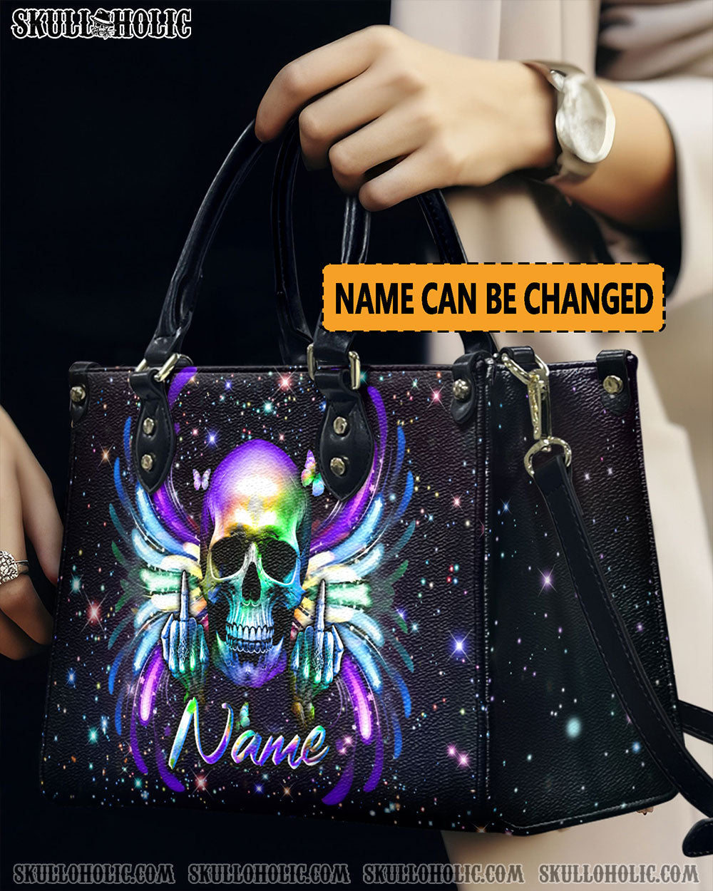 BLISSCORNERS COLOFUL SKULL WINGS LEATHER HANDBAG