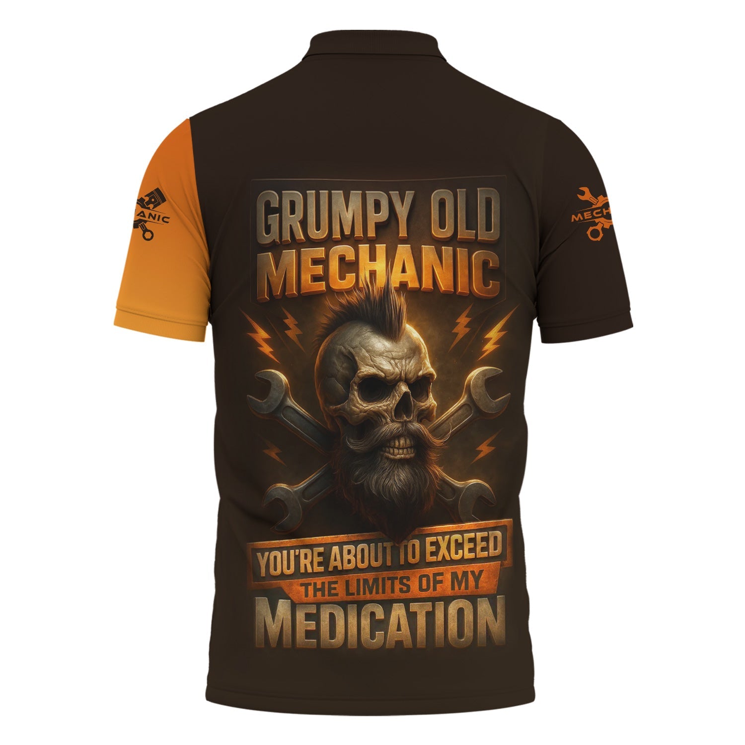 Blisscorners Personalized T-Shirt Grumpy Old Mechanic You're About To Exceed The Limits Of My Medication Flame Skull Design Shirt
