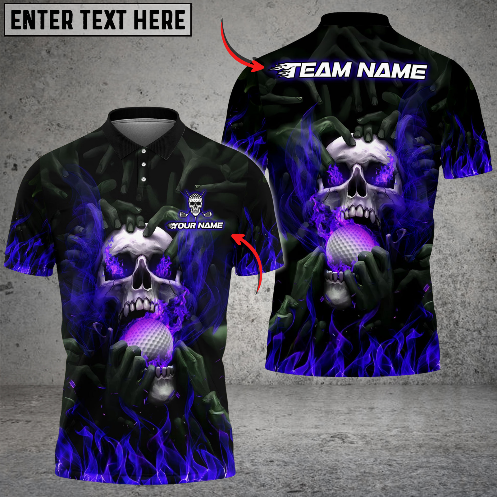Blisscorners Flaming Skull Golf Polo Shirt, Customized Name & Team Name 3D Shirts (4 Colors)