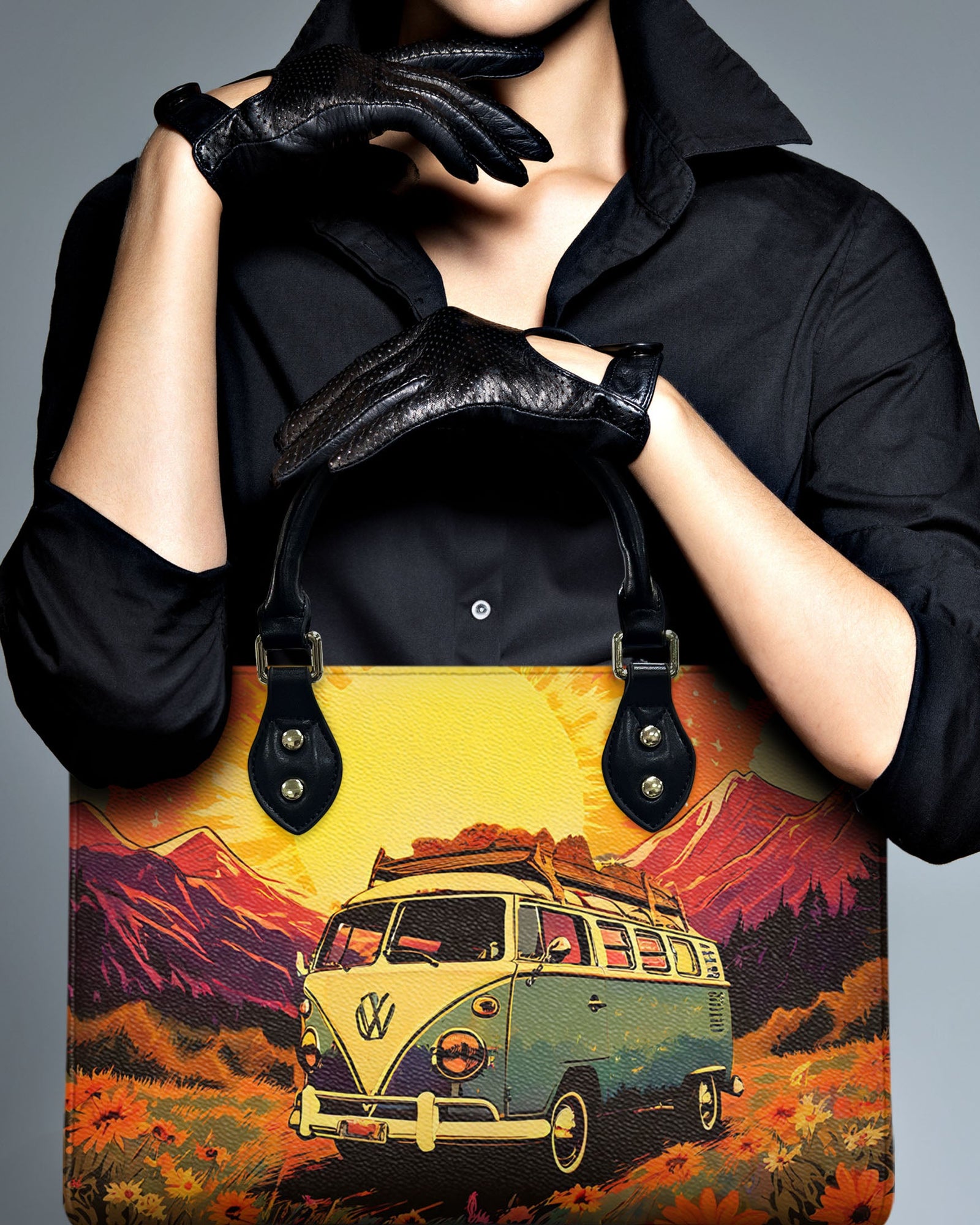 BLISSCORNERS CAMPING SCENE LEATHER HANDBAG