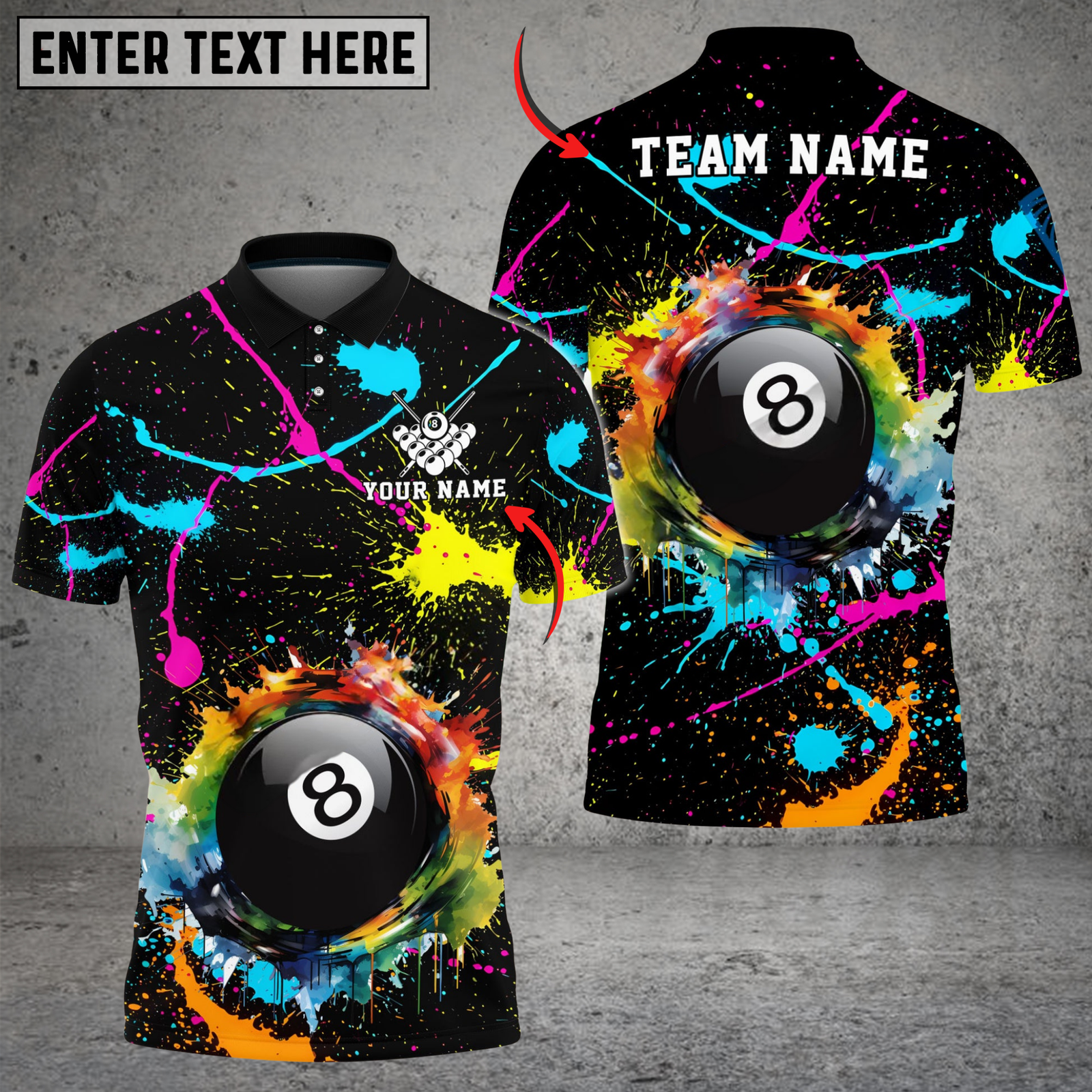Blisscorners Billiard Ball 8 Paint Color Customized Name, Team Name 3D Shirt