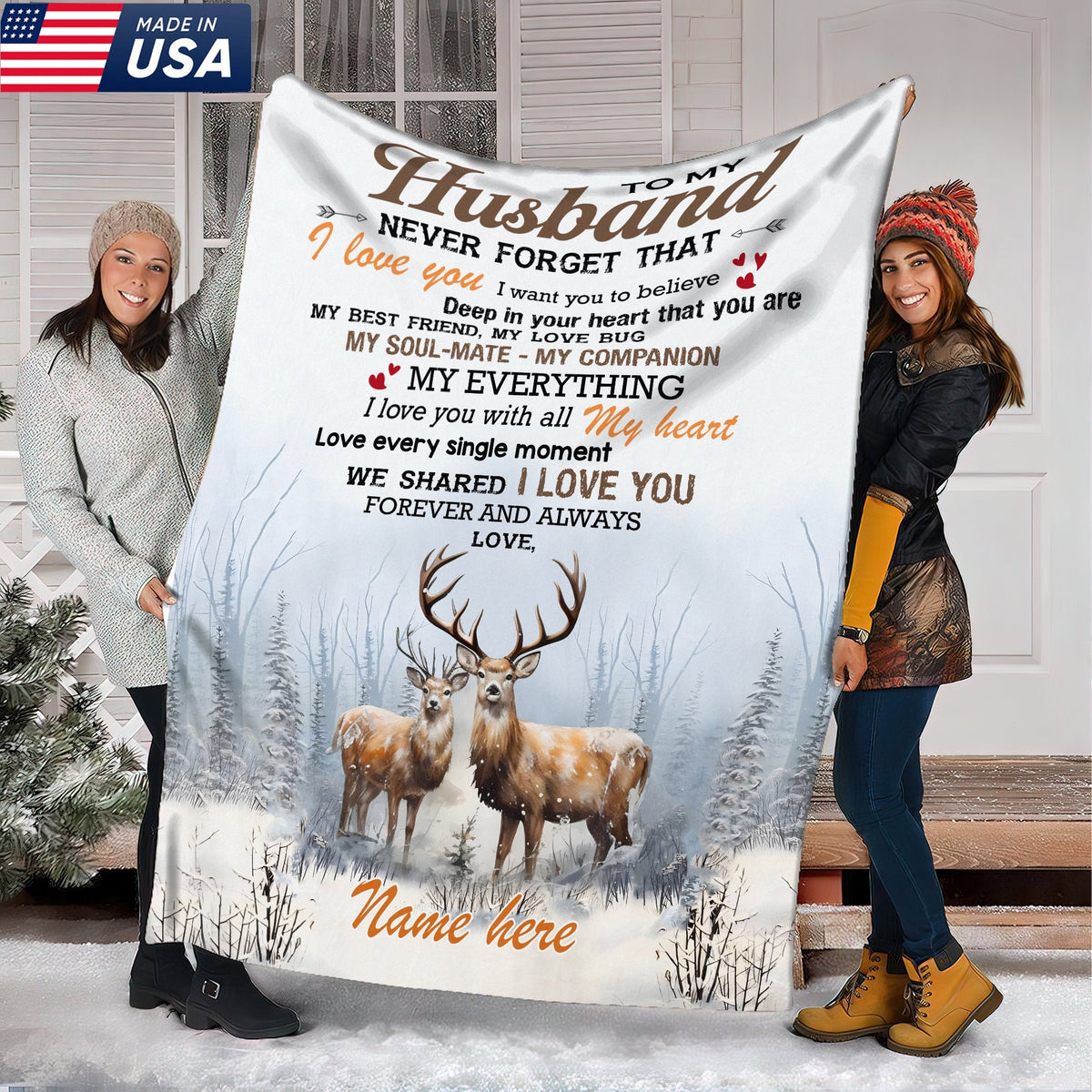 Blisscorners Personalized To My Husband Hunting Deer Fleece Blanket - Custom Name Gift for Husband, Anniversary LM1611