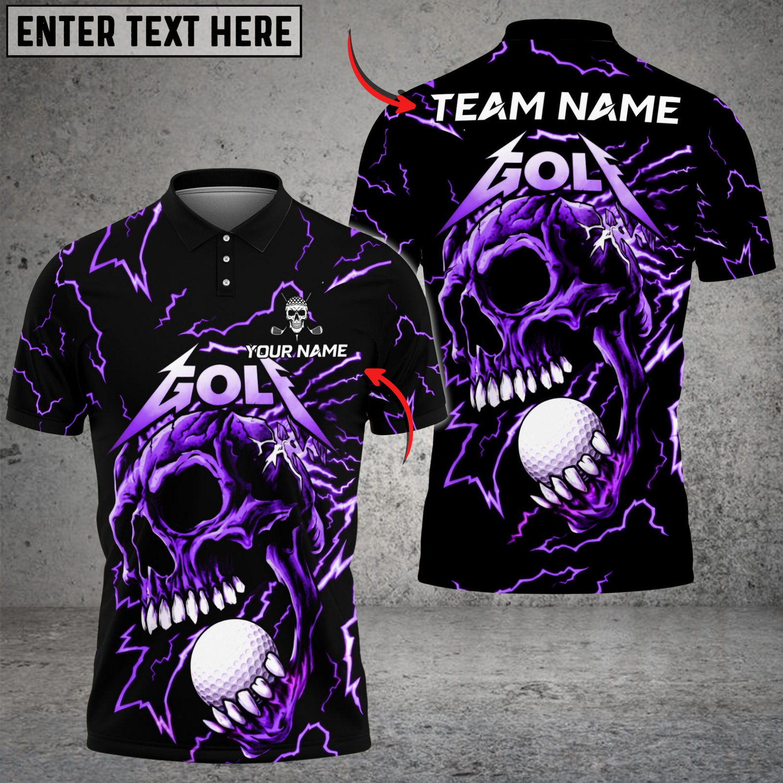 Blisscorners Thunder Skull Golf Polo Shirt, Customized Name & Team Name 3D Shirts (4 Colors)