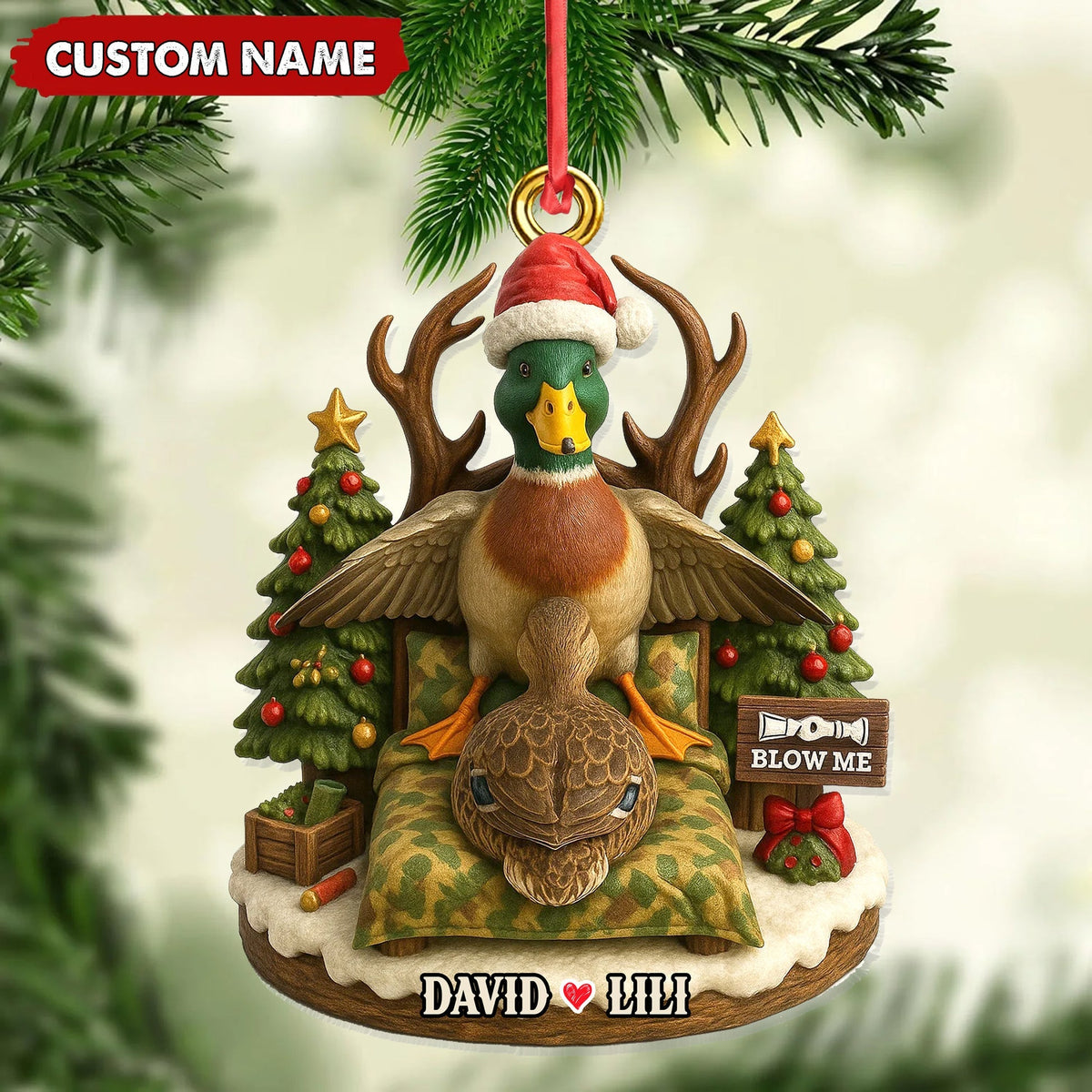 Blisscorners Funny Duck Hunter Couple Ornament, Personalized Christmas Gift for Hunting Lovers LM0411