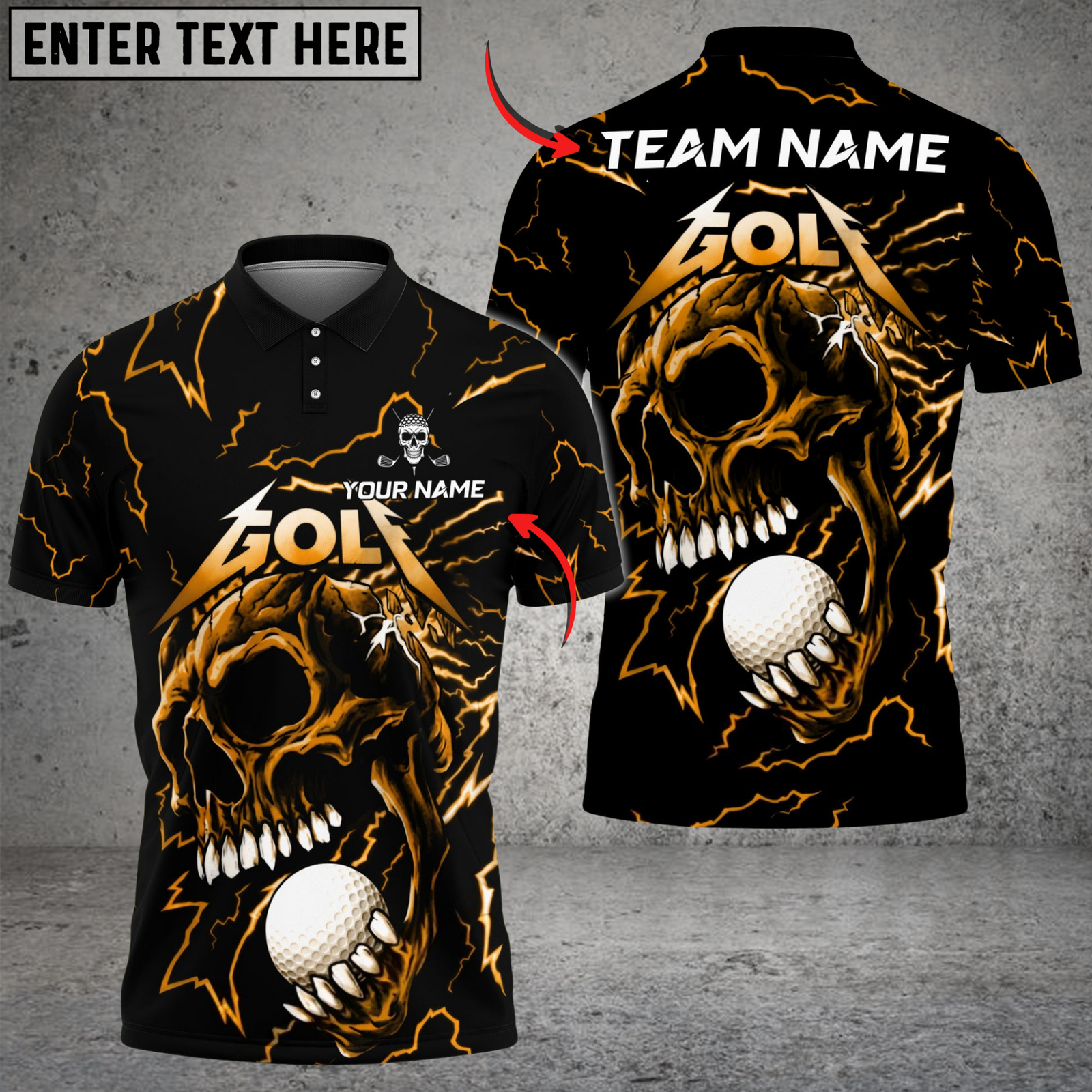 Blisscorners Thunder Skull Golf Polo Shirt, Customized Name & Team Name 3D Shirts (4 Colors)