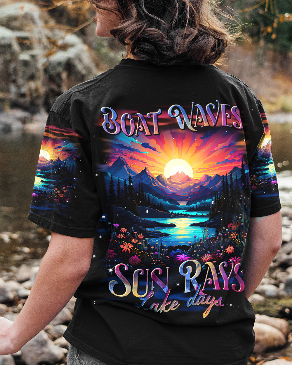 BLISSCORNERS BOAT WAVES SUN RAYS LAKE DAYS ALL OVER PRINT