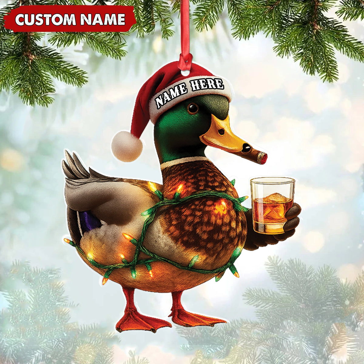 Blisscorners Personalized Funny Duck Smoking Acrylic Christmas OrnamentCustom Name Drinking Gift For Hunters LM0110