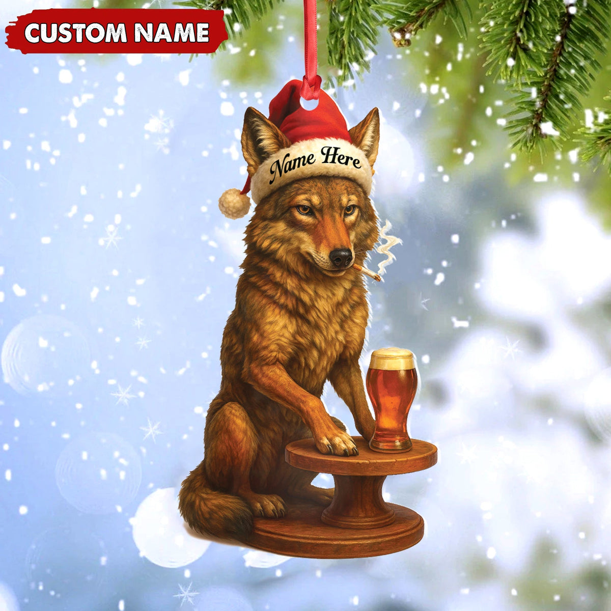 Blisscorners Personalized Acrylic Wolf Coyote Christmas Ornament - Personalized Holiday Decoration for Hunters & Wildlife Lovers LM0110