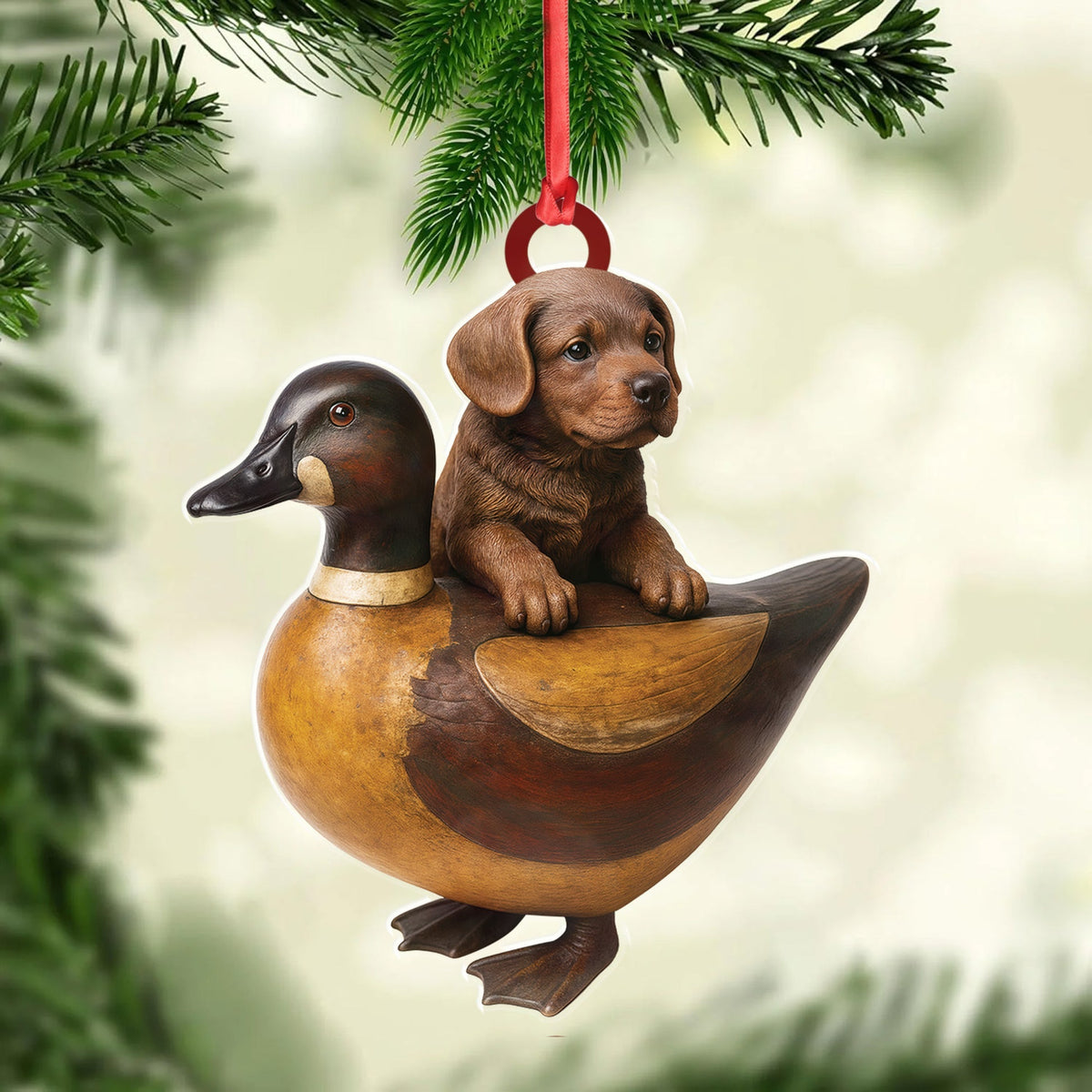 Blisscorners Personalized Funny Puppy and Duck Acrylic Ornament - Rustic Hunting Decor for Dog Lovers, Country Cabin Wall Art, Whimsical Farmhouse Gift for Hunters