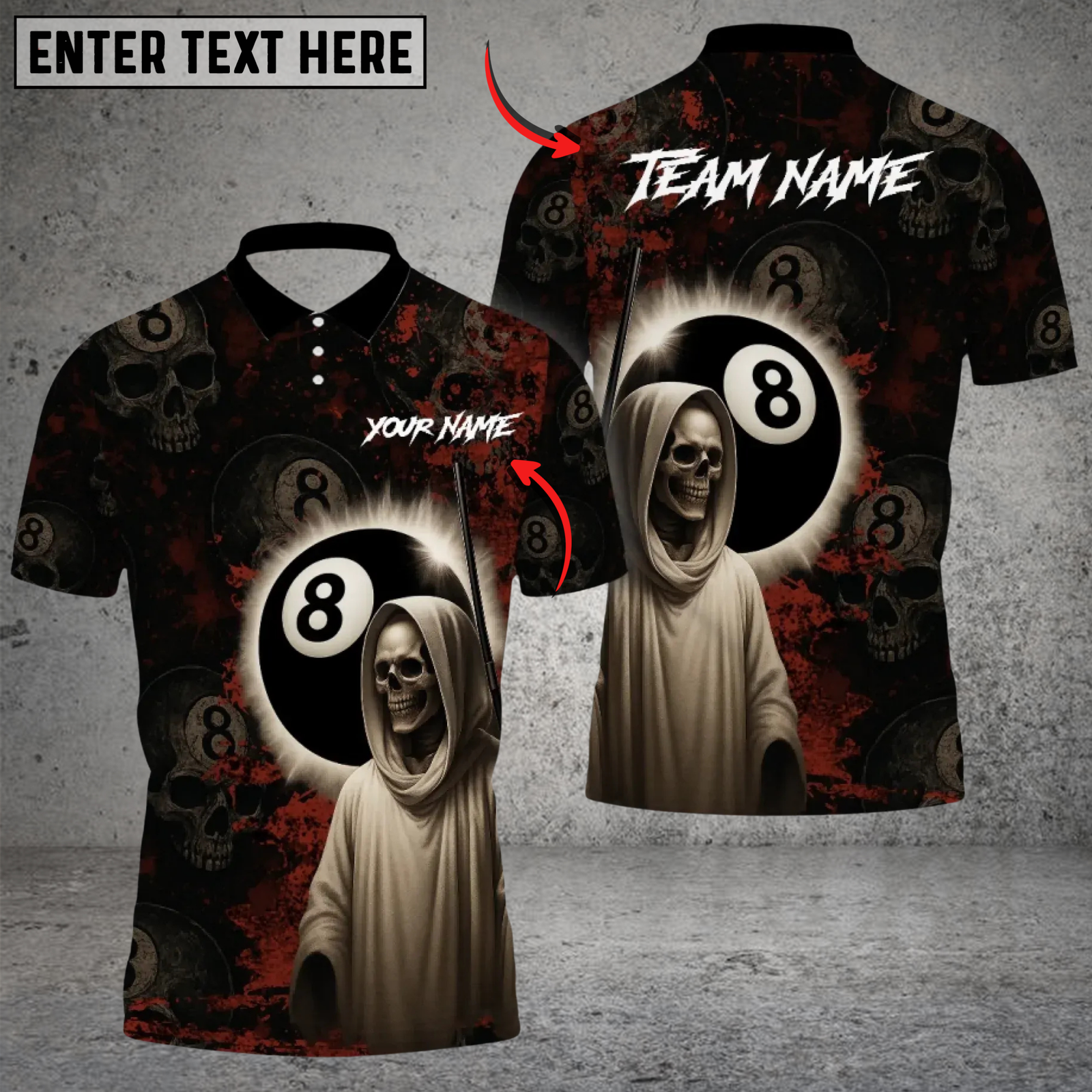 Blisscorners Skull & 8 Ball Custom Polo – Gothic Billiards Pool Team Shirt
