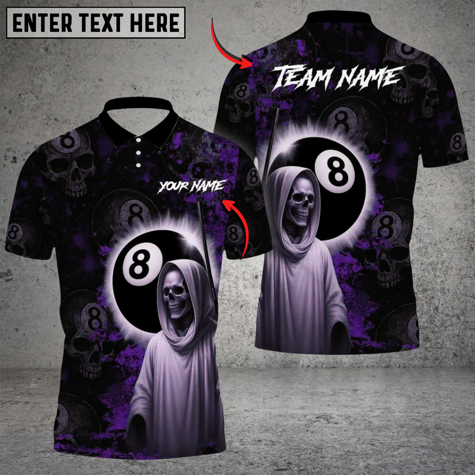 Blisscorners Skull & 8 Ball Custom Polo – Gothic Billiards Pool Team Shirt