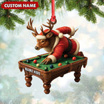 Blisscorners Personalized Acrylic Deer Christmas Ornament - Funny Buck Playing Pool in Santa Outfit Holiday Decor LM0110