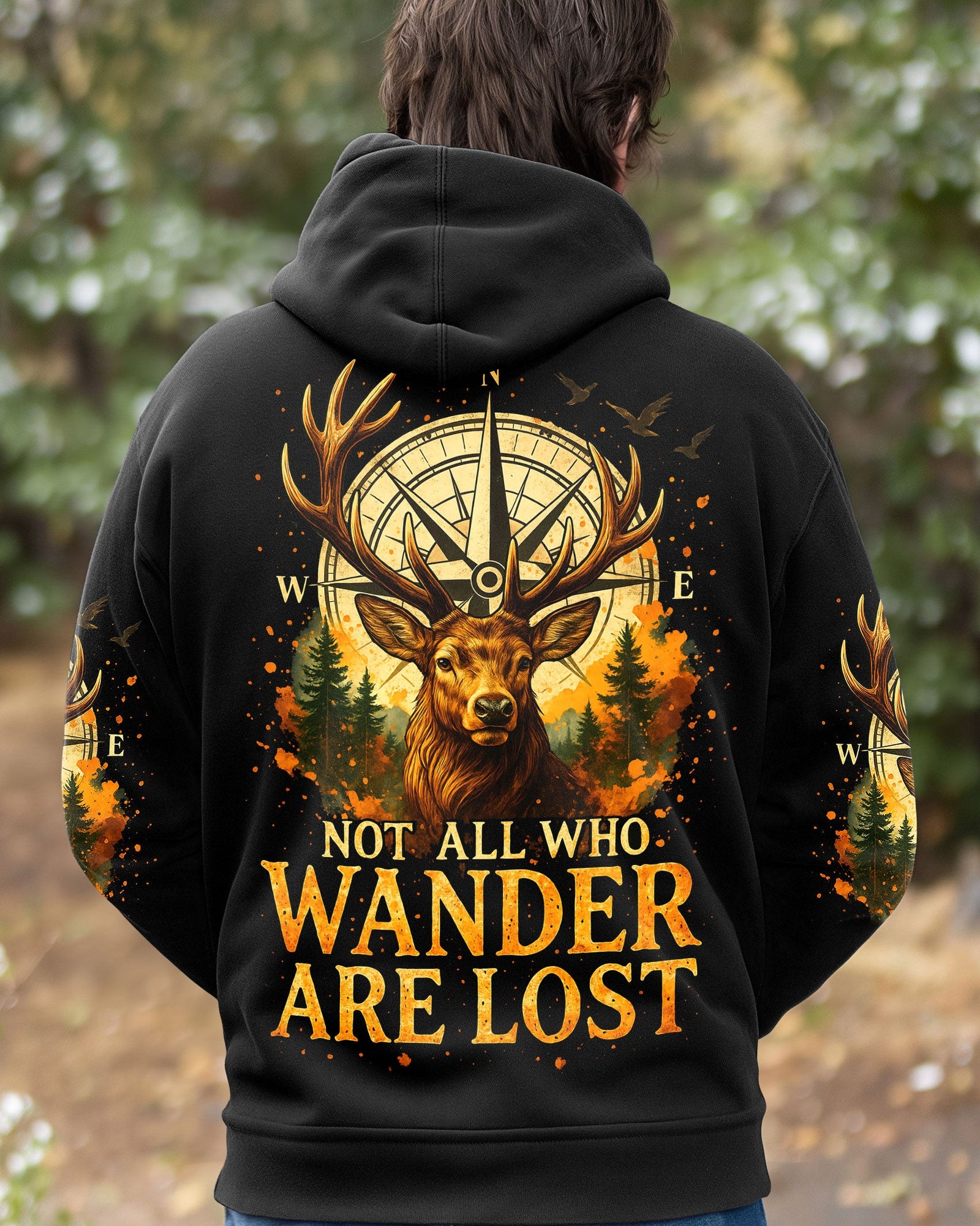 BLISSCORNERS NOT ALL WHO WANDER ARE LOST DEER COMPASS ALL OVER PRINT