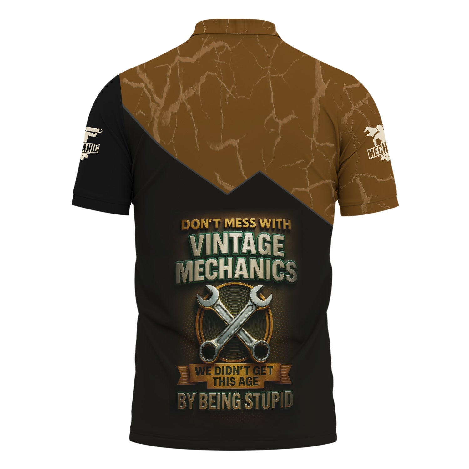 Blisscorners Personalized T-Shirt Don't Mess With Vintage Mechanics Skull with Dog and Classic Car Design Shirt For Mechanics