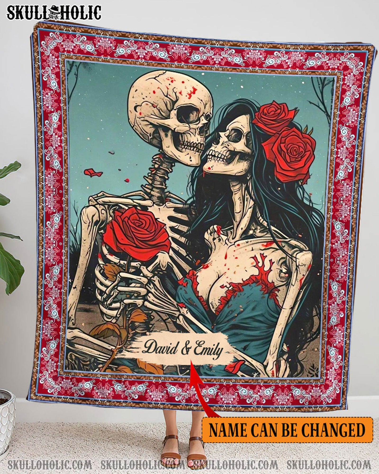 BLISSCORNERS PERSONALIZED SKULL COUPLE FLEECE BLANKET