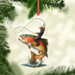 Blisscorners Personalized Funny Fishing Acrylic Ornament - Cowboy Riding Fish Christmas Decoration for Fishermen LM0411