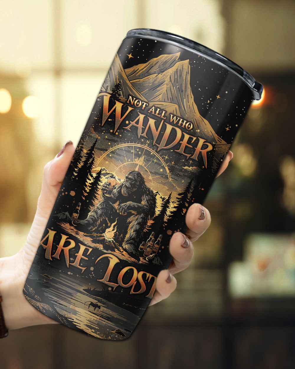 BLISSCORNERS NOT ALL WHO WANDER ARE LOST BIGFOOT COMPASS TUMBLER