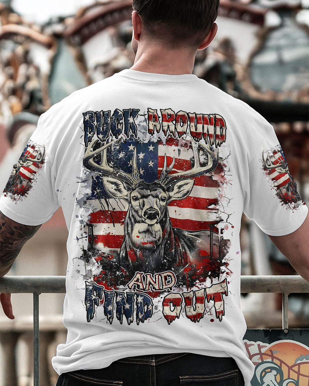 BLISSCORNERS BUCK AROUND AND FIND OUT DEER HUNTING ALL OVER PRINT