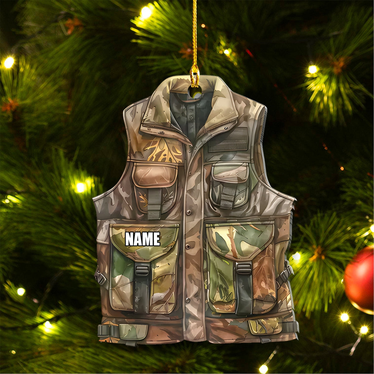 Blisscorners Personalized Camo Hunting Vest Ornament Custom Name Christmas Tree Decoration Gift for Hunters LM0110