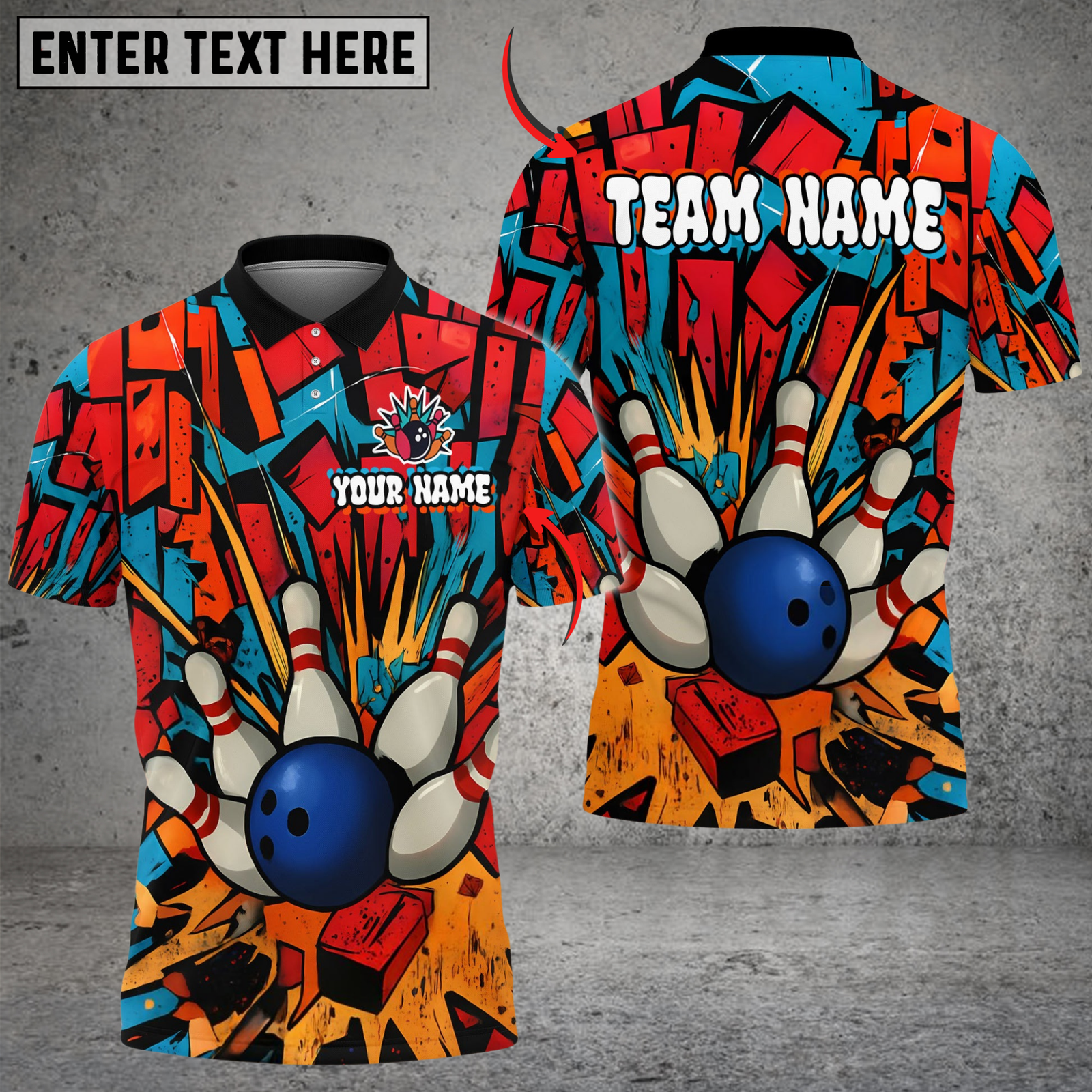 Blisscorners Bowling And Pins Oldschool Graffiti Customized Name, Team Name 3D Shirt (4 Colors)