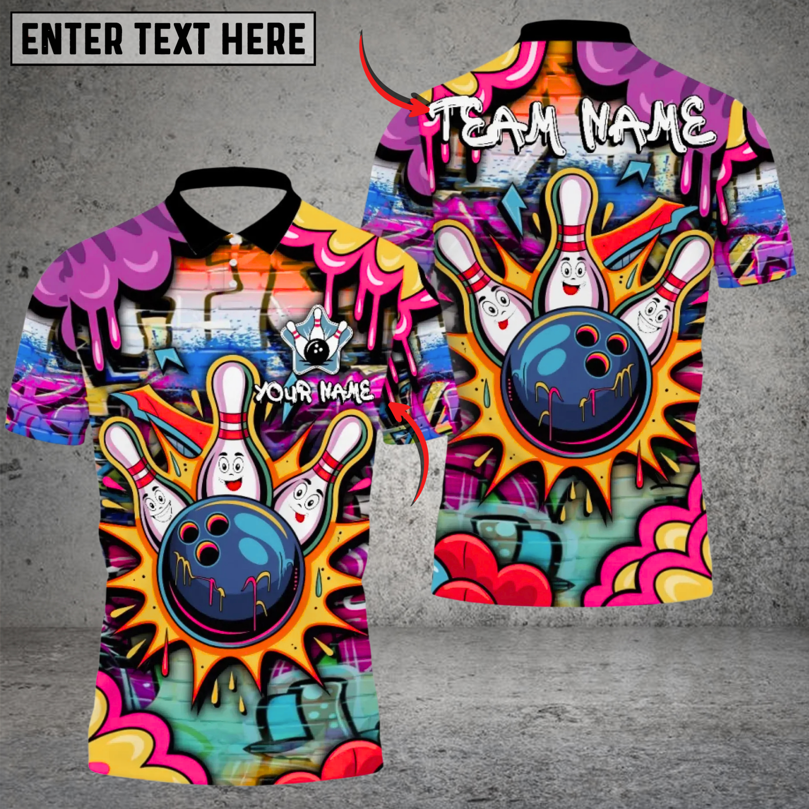 Blisscorners Street Graffiti Bowling Polo Custom Name Team Strike Shirt