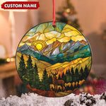 Blisscorners Personalized Deer Stained Glass Acrylic Ornament - Mountain Sunrise Christmas Tree Decoration Gift LM0411