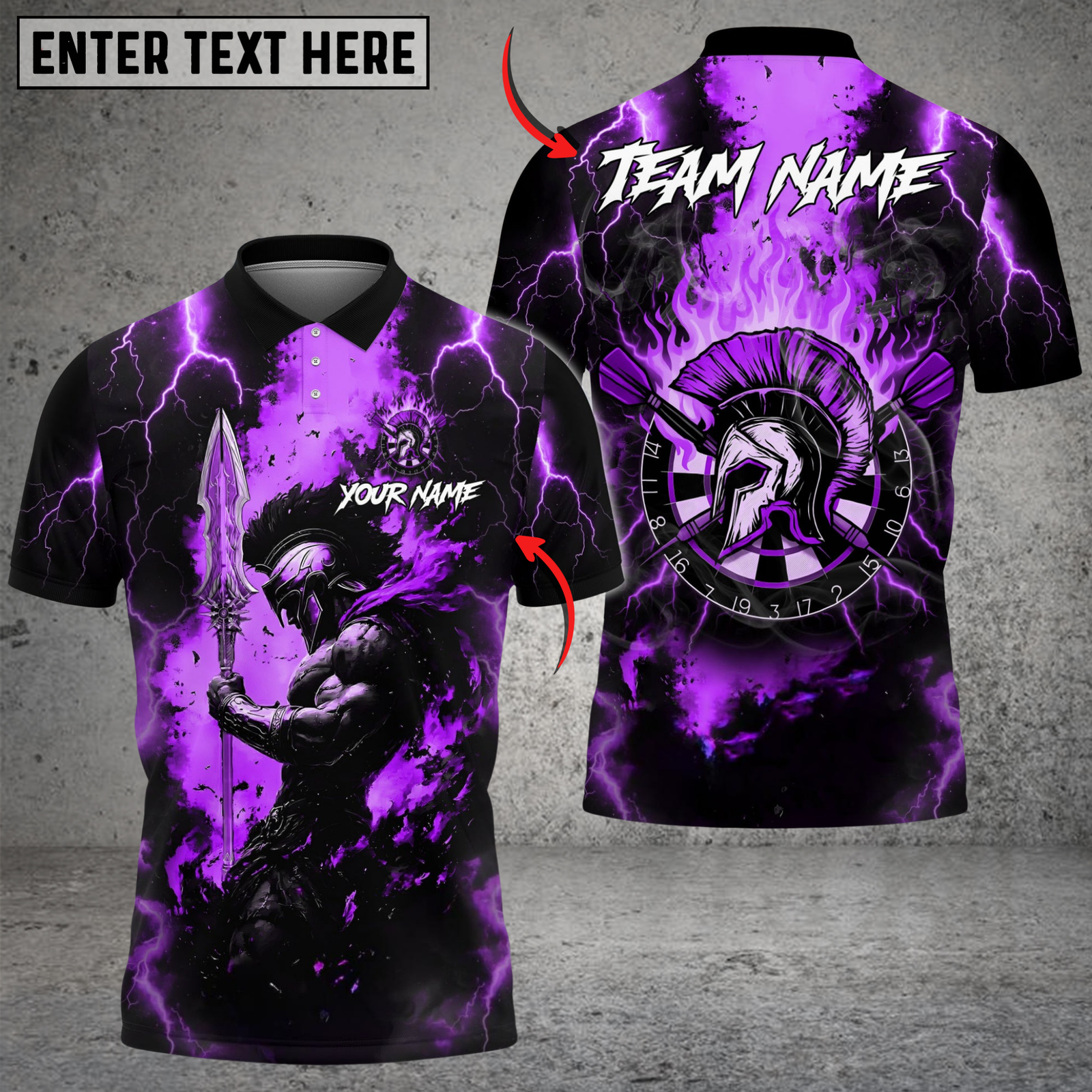 Blisscorners Darts Spartan Lightning Flame Personalized Name, Team Name Shirt (4 Colors)