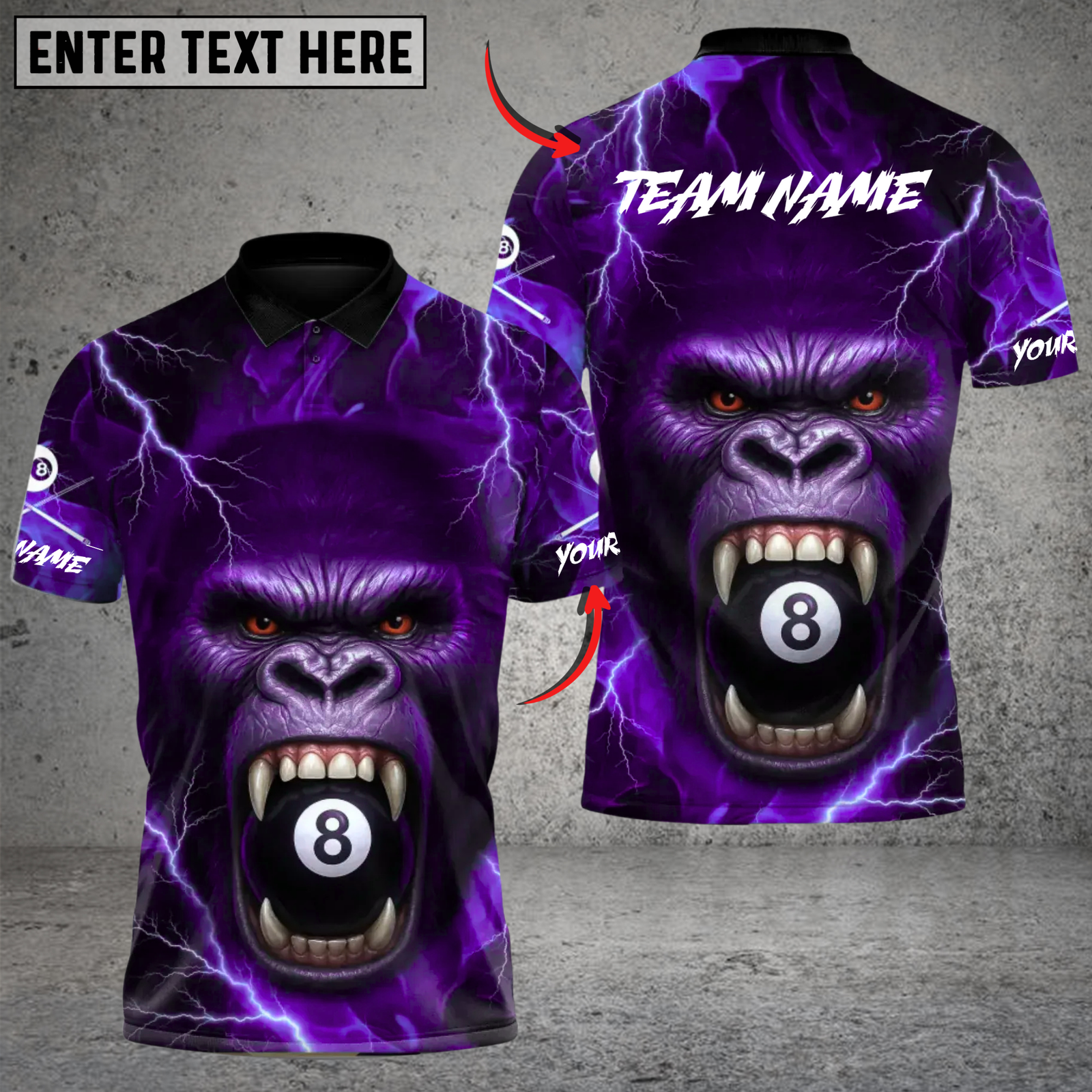 Blisscorners Billiards Gorilla 8Ball Fury Custom Name, Team Name 3D Shirt