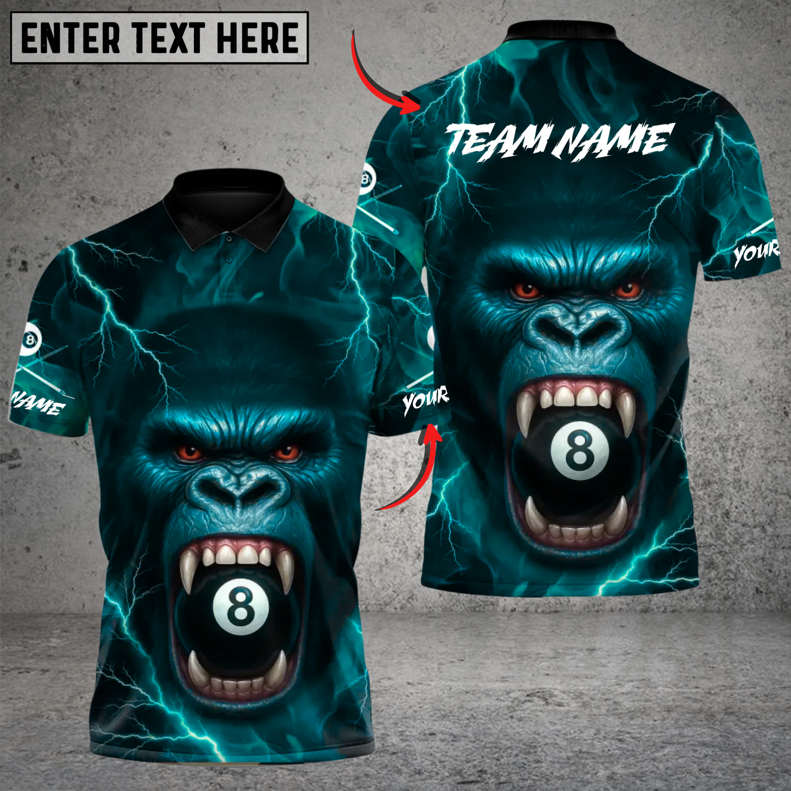 Blisscorners Billiards Gorilla 8Ball Fury Custom Name, Team Name 3D Shirt