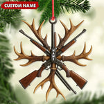 Blisscorners Custom Name Hunting Ornament, Antlers and Rifles Christmas Decor for Hunters LM0411