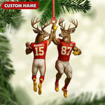 Blisscorners Personalized Football Christmas Ornament, Custom Name Deer Players Red Jersey, Funny Kansas City Football Fan Gift Decoration