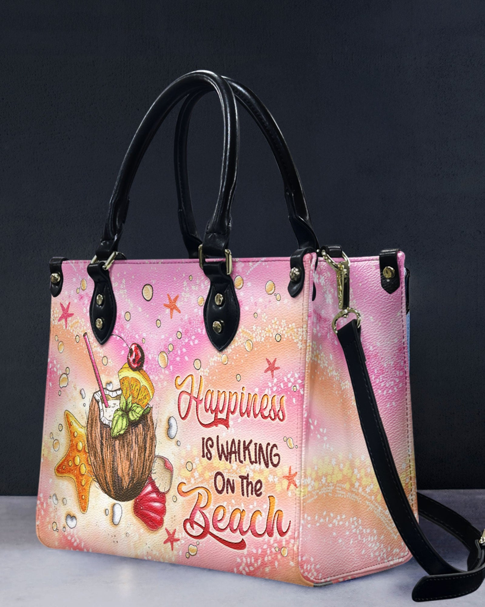 BLISSCORNERS HAPPINESS IS WALKING ON THE BEACH LEATHER HANDBAG