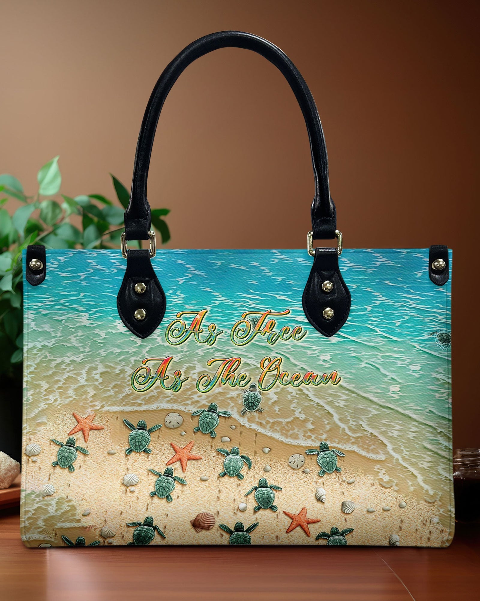 BLISSCORNERS AS FREE AS THE OCEAN TURTLE LEATHER HANDBAG