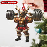 Blisscorners Personalized Acrylic Muscle Deer Christmas Ornament - Custom Weightlifting Holiday Decoration LM0110