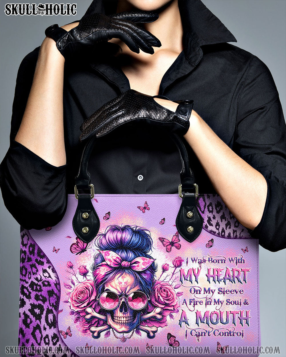 BLISSCORNERS A MOUTH I CAN'T CONTROL MESSY BUN SKULL LEATHER HANDBAG