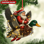 Blisscorners Personalized Santa Riding Duck Ornament, Custom Name Christmas Gift for Hunters LM0411