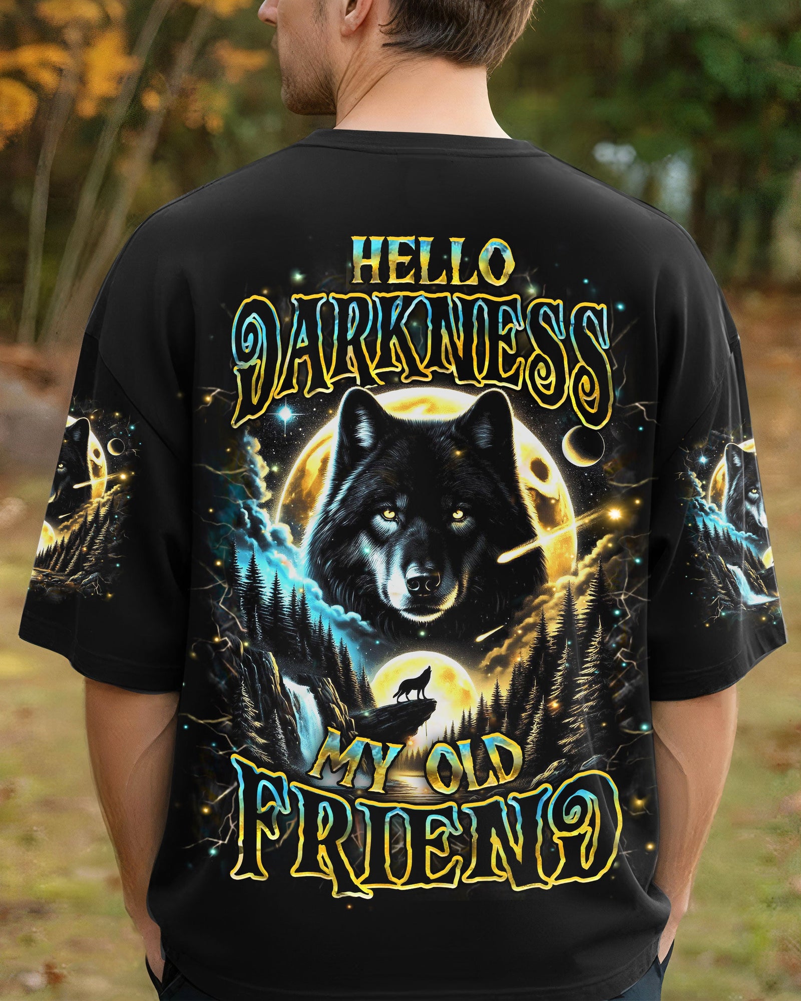 BLISSCORNERS HELLO DARKNESS MY OLD FRIEND WOLF ALL OVER PRINT