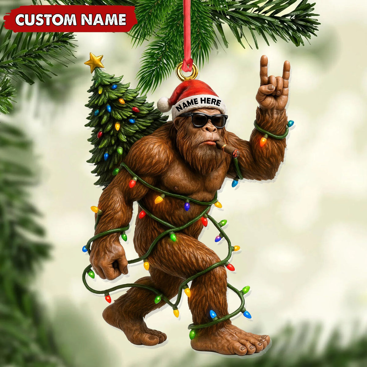 Blisscorners Personalized Bigfoot Christmas Ornament, Custom Name Funny Holiday Gift for Hunters LM0411